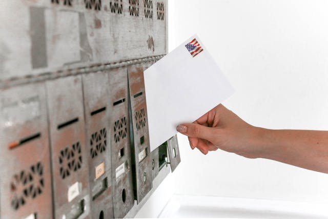 person placing mail in mailbox